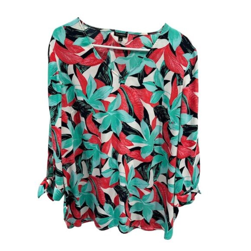 Talbots Women's XL Floral Tunic Blouse V-Neck 3/4‎ Sleeve Multicolor